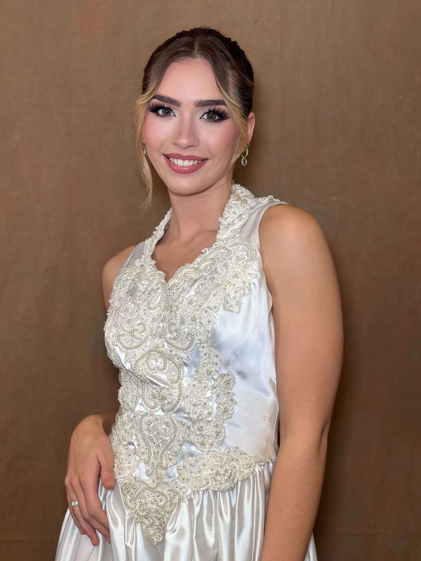 Off-shoulder elegant glam makeup for a special occasion